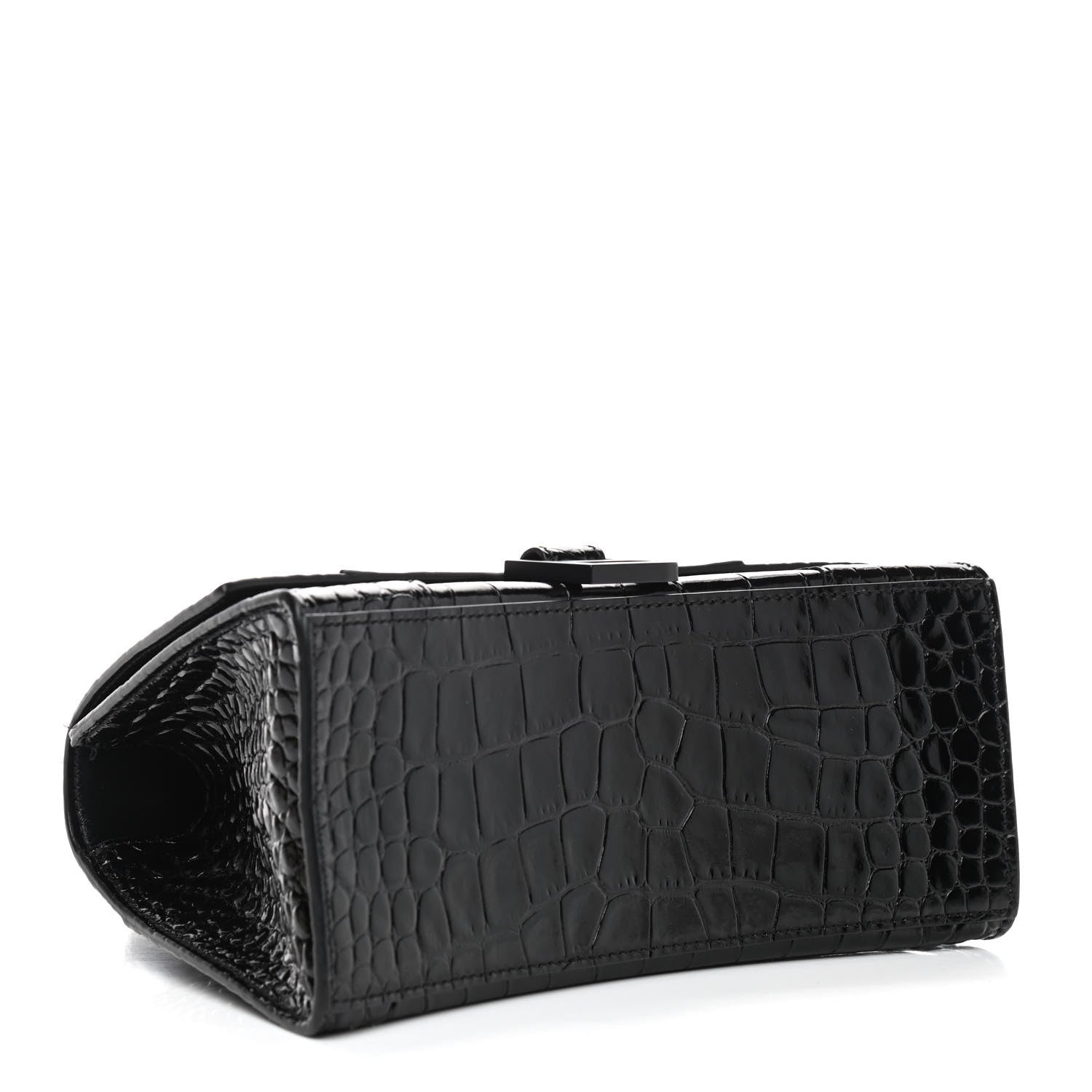 Balenciaga Shiny Calfskin Monochrome Crocodile Embossed Small Hourglass Top Handle Bag Black 4 of 8