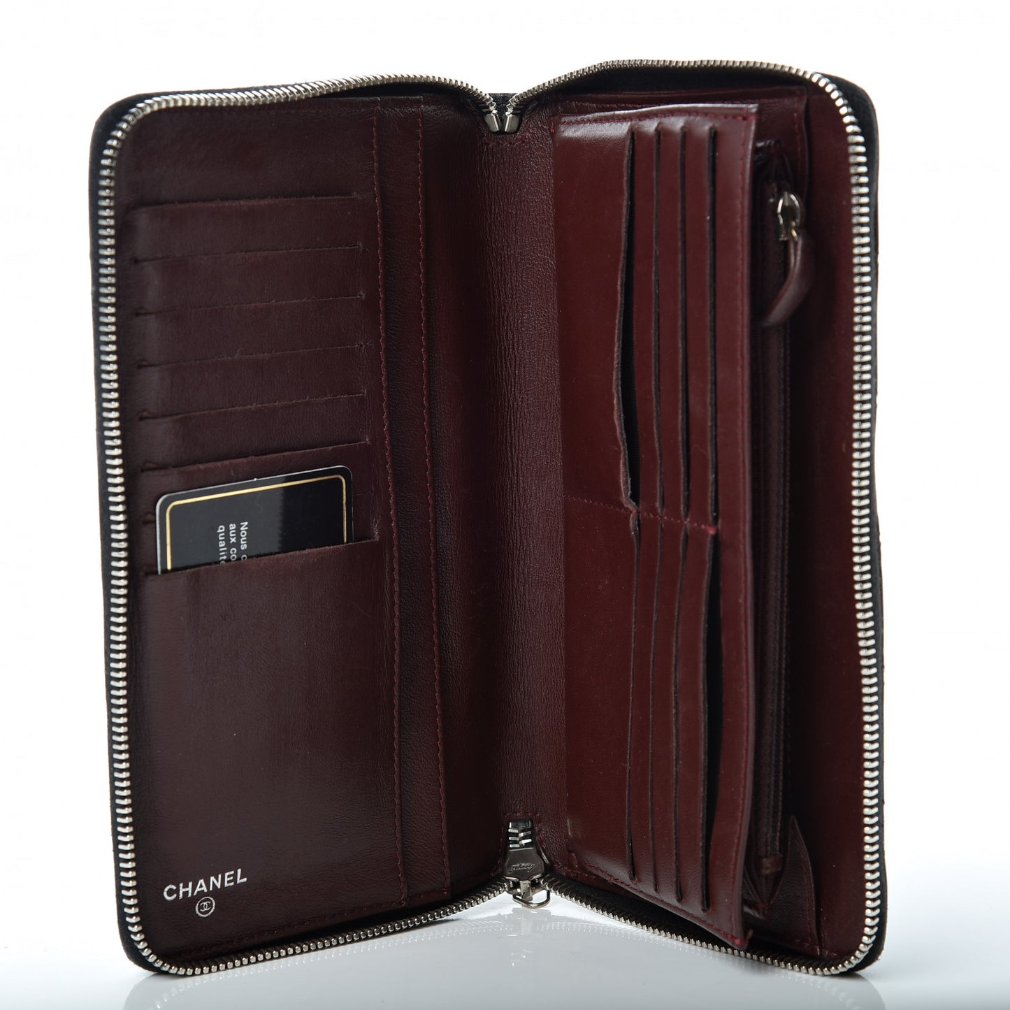 Lambskin Quilted Large Zip Around Organizer Wallet Black