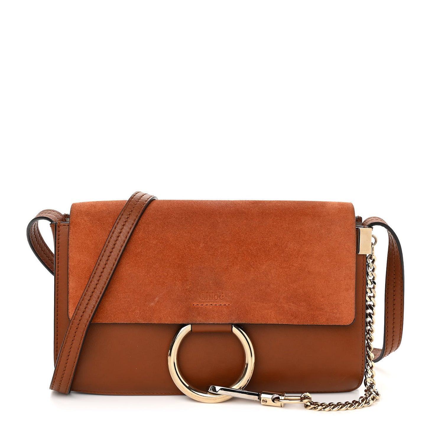 Suede Calfskin Small Faye Shoulder Bag Tobacco