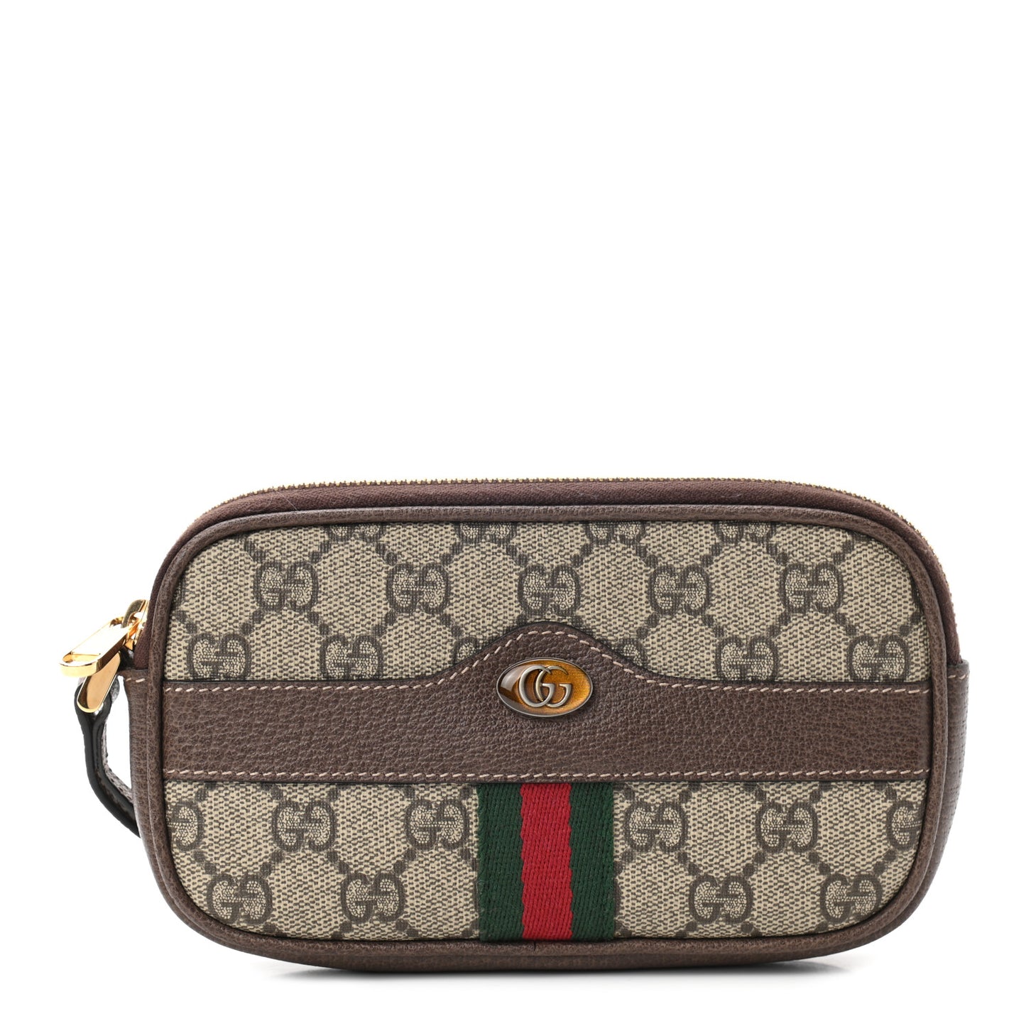 GG Supreme Monogram Ophidia Phone Case Wristlet Brown