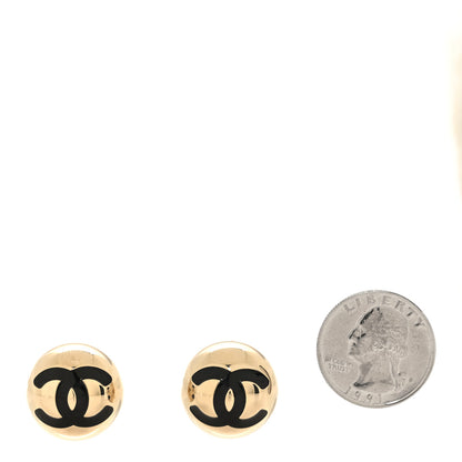 Chanel Metal Enamel CC Round Dome Earrings Gold Black 2 of 5