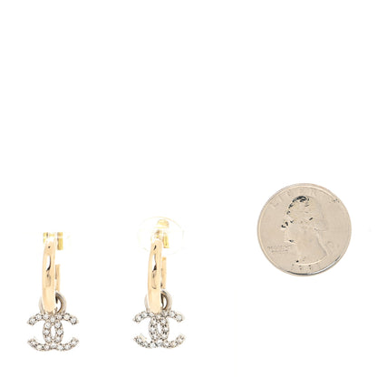 Chanel Metal Crystal CC Hoop Drop Earrings Gold 2 of 3