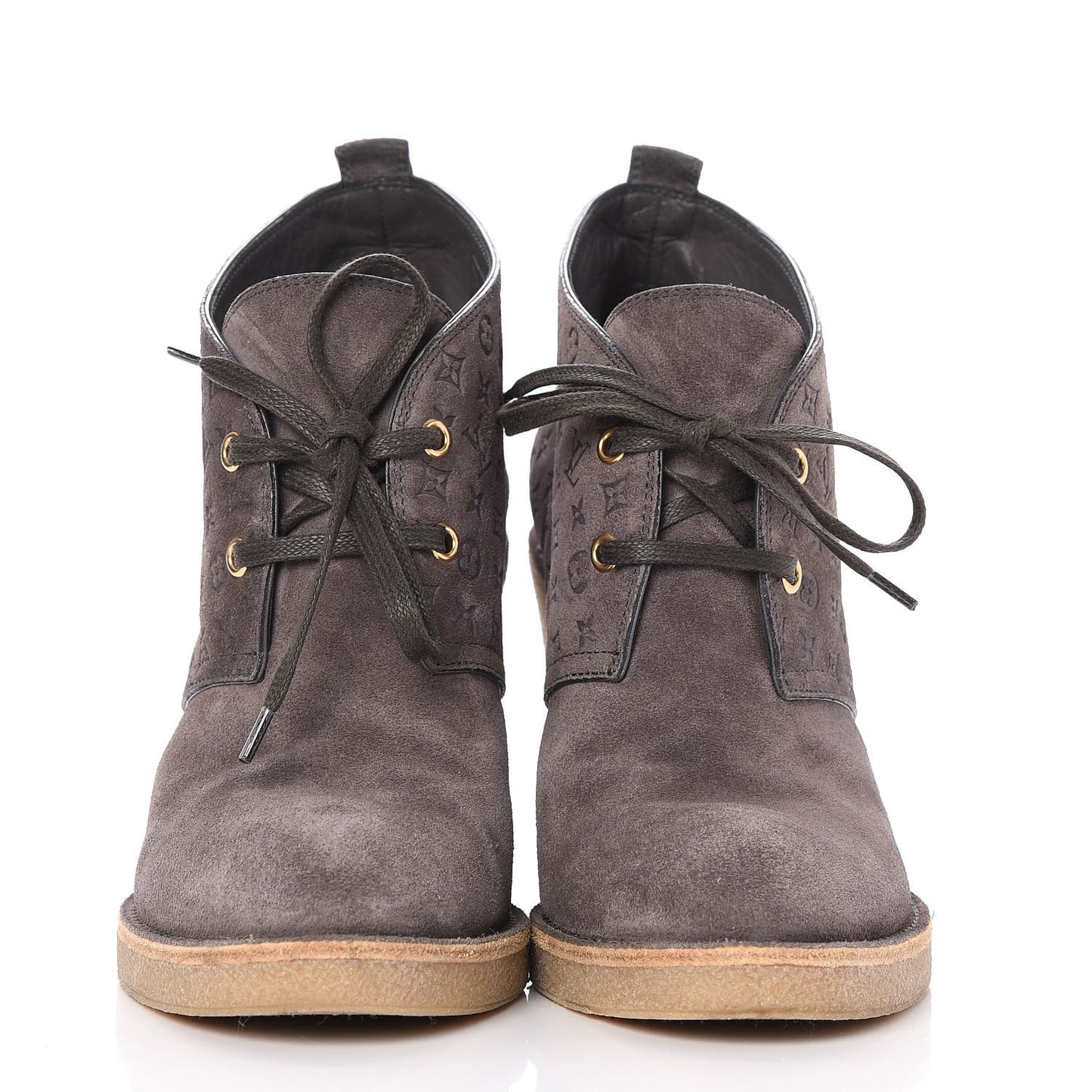 Monogram Embossed Suede Frosty Wedge Low Boots 38.5 Dark Grey