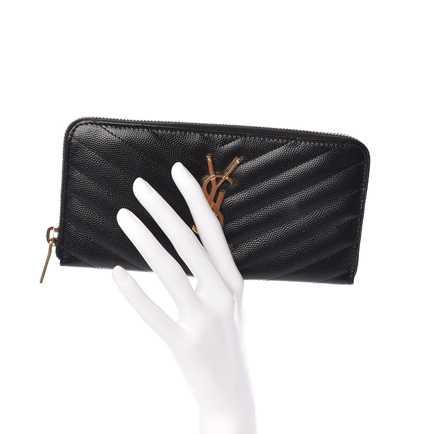 Grain De Poudre Matelasse Chevron Monogram Zip Around Wallet Black