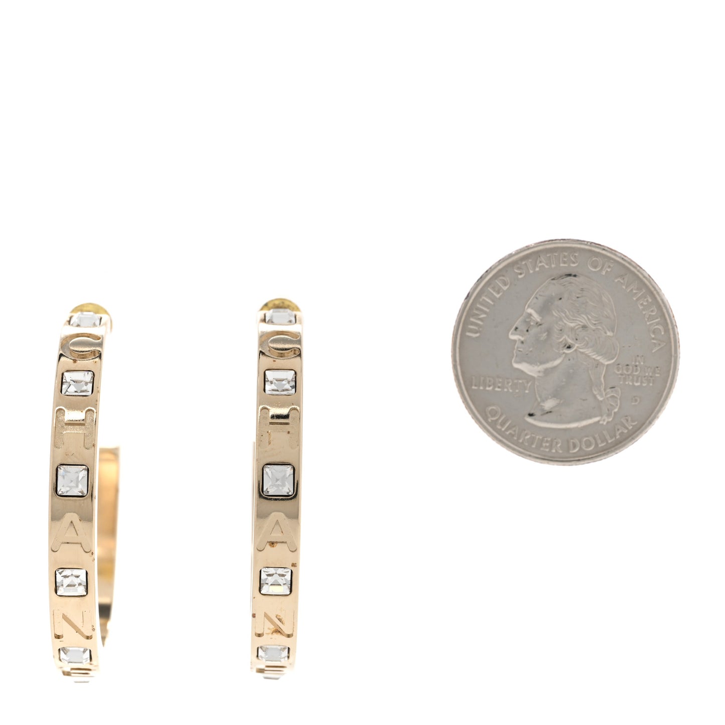 Metal Baguette Crystal Logo CC Hoop Earrings Gold
