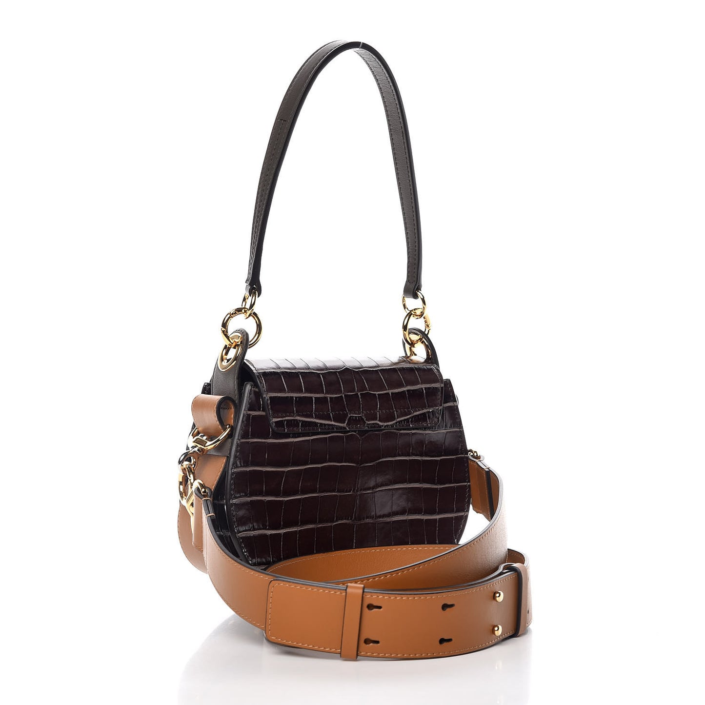 Calfskin Crocodile Embossed Small Tess Bag Profound Brown