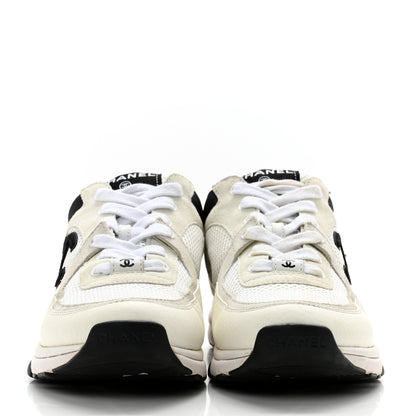 Chanel Mesh Suede Calfskin Grained Calfskin Womens CC Sneakers 39 White Black 2 of 11
