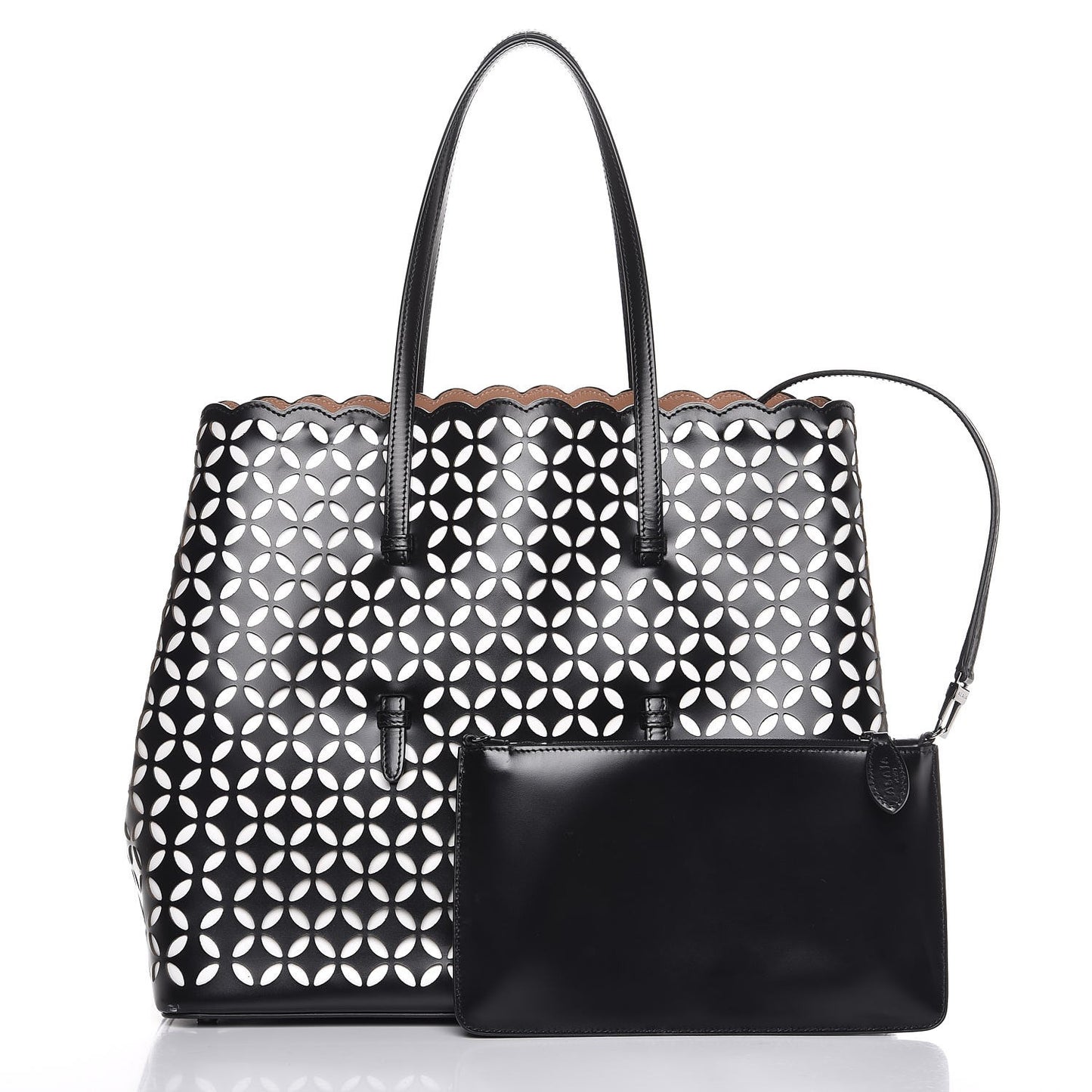 Calfskin Laser Cut Petale Mina 32 Bag Black White