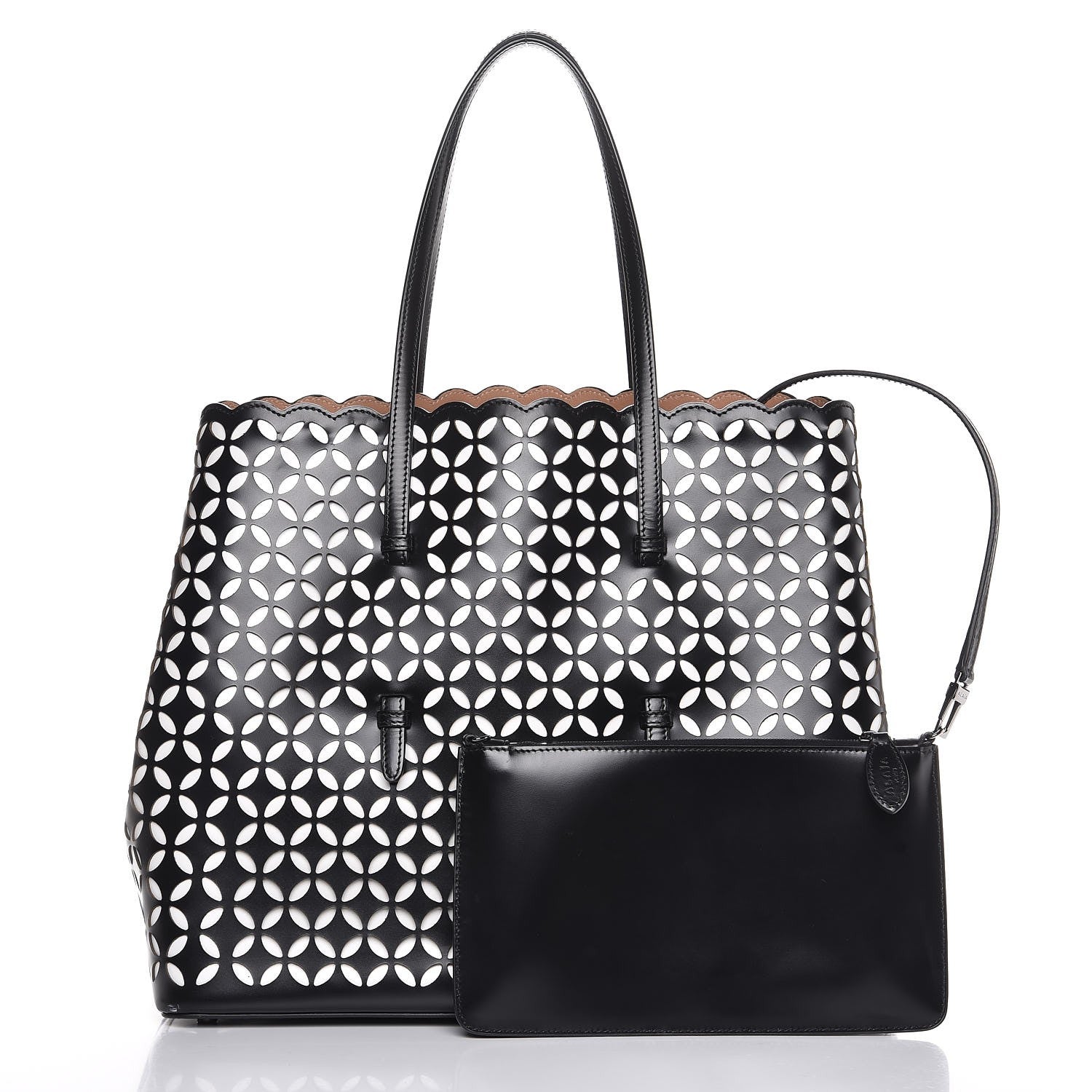 Alaia Calfskin Laser Cut Petale Mina 32 Bag Black White 3 of 14