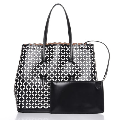 Alaia Calfskin Laser Cut Petale Mina 32 Bag Black White 3 of 14