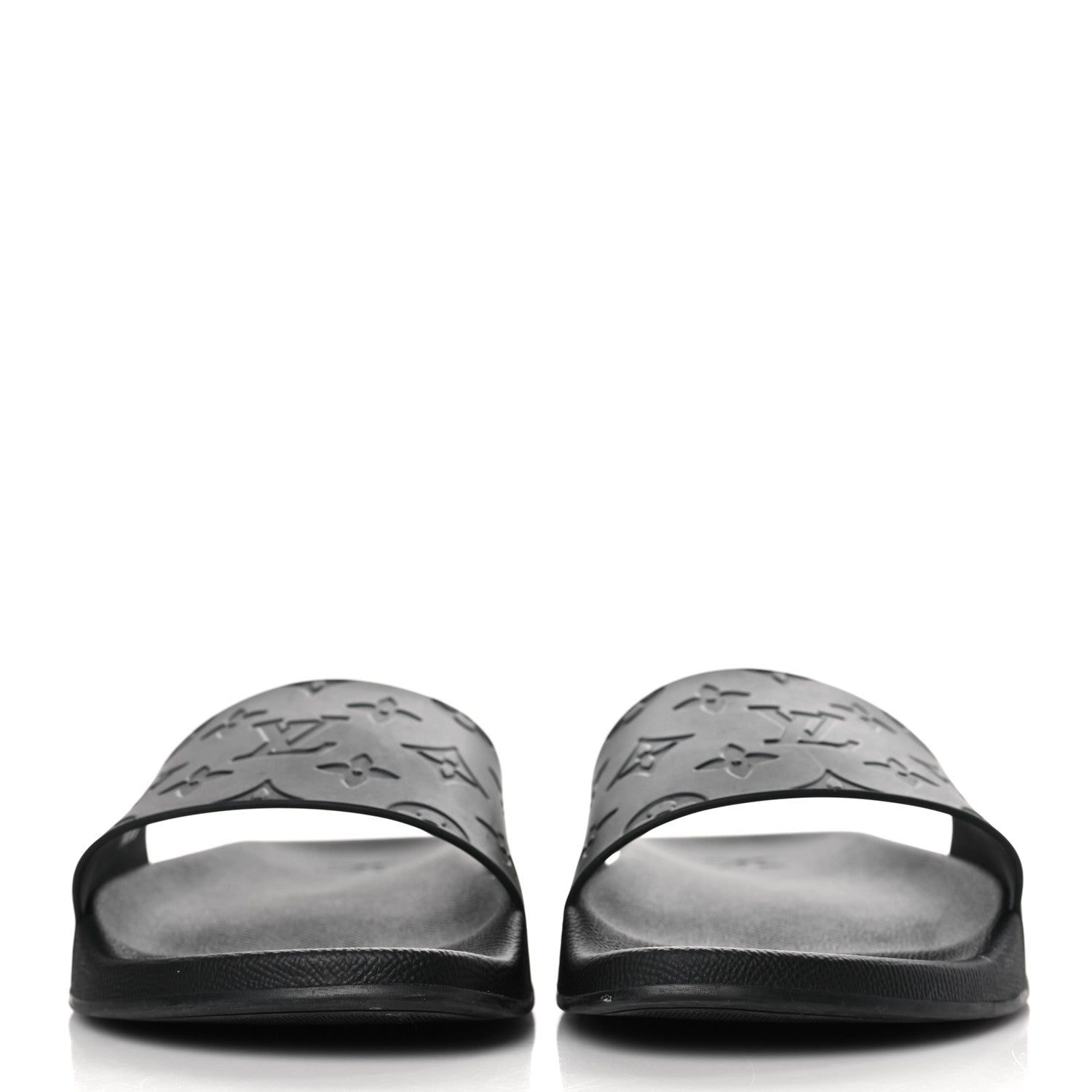 Louis Vuitton Rubber Embossed Monogram Mens Waterfront Mules 9 Black 2 of 8