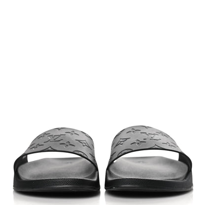 Louis Vuitton Rubber Embossed Monogram Mens Waterfront Mules 9 Black 2 of 8