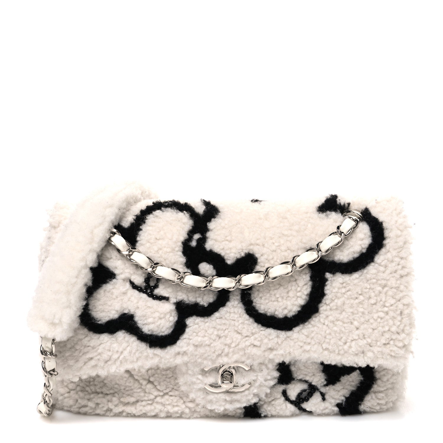 Chanel Wool Shearling Medium Single Flap White Black 1 of 11
