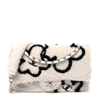 Chanel Wool Shearling Medium Single Flap White Black 1 of 11