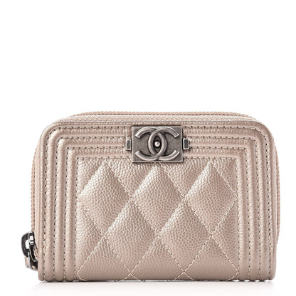 Chanel Caviar Quilted Boy Zip Around Coin Purse Wallet Light Gold 1 of 8