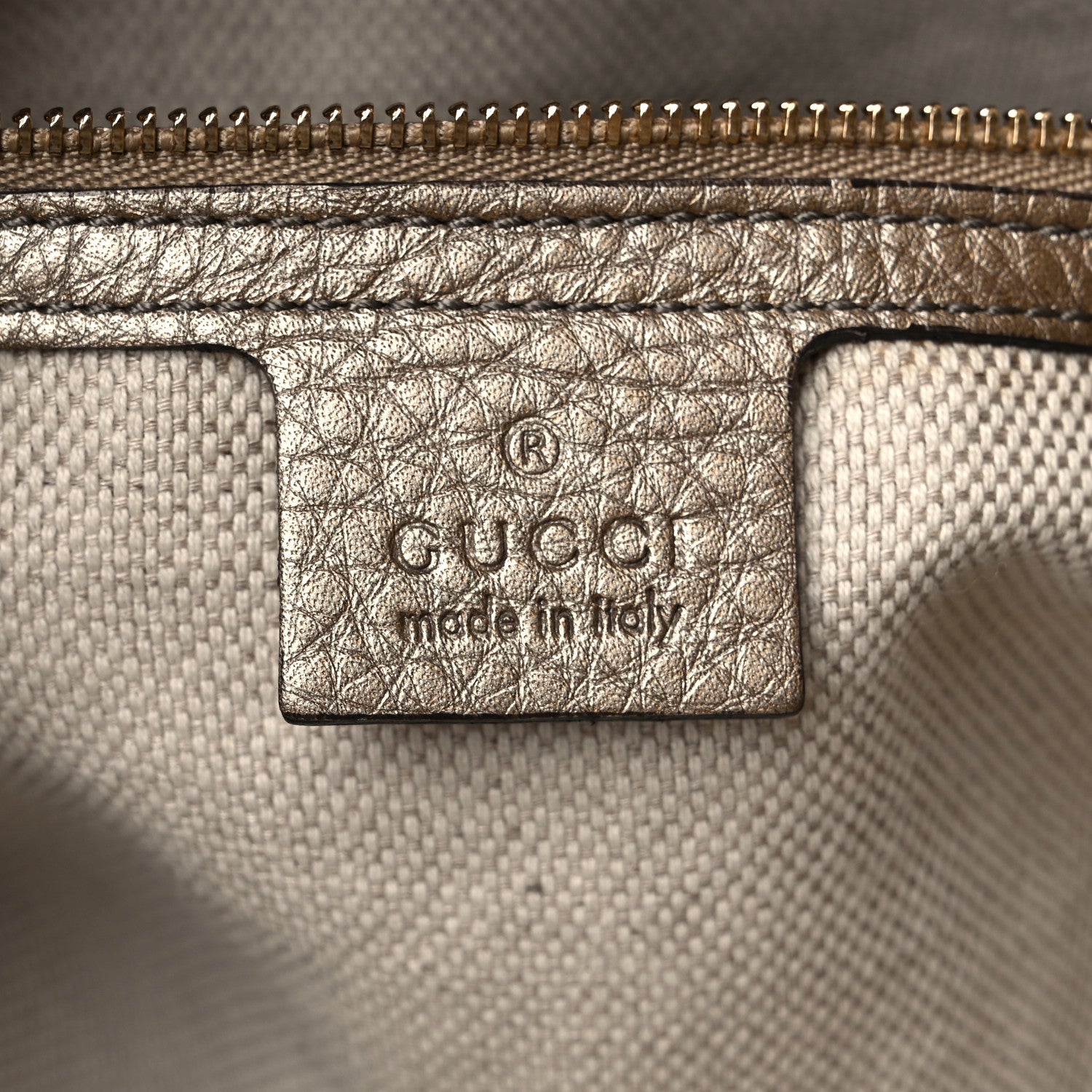Gucci Metallic Pebbled Calfskin Medium Soho Chain Shoulder Bag Golden Beige 5 of 11