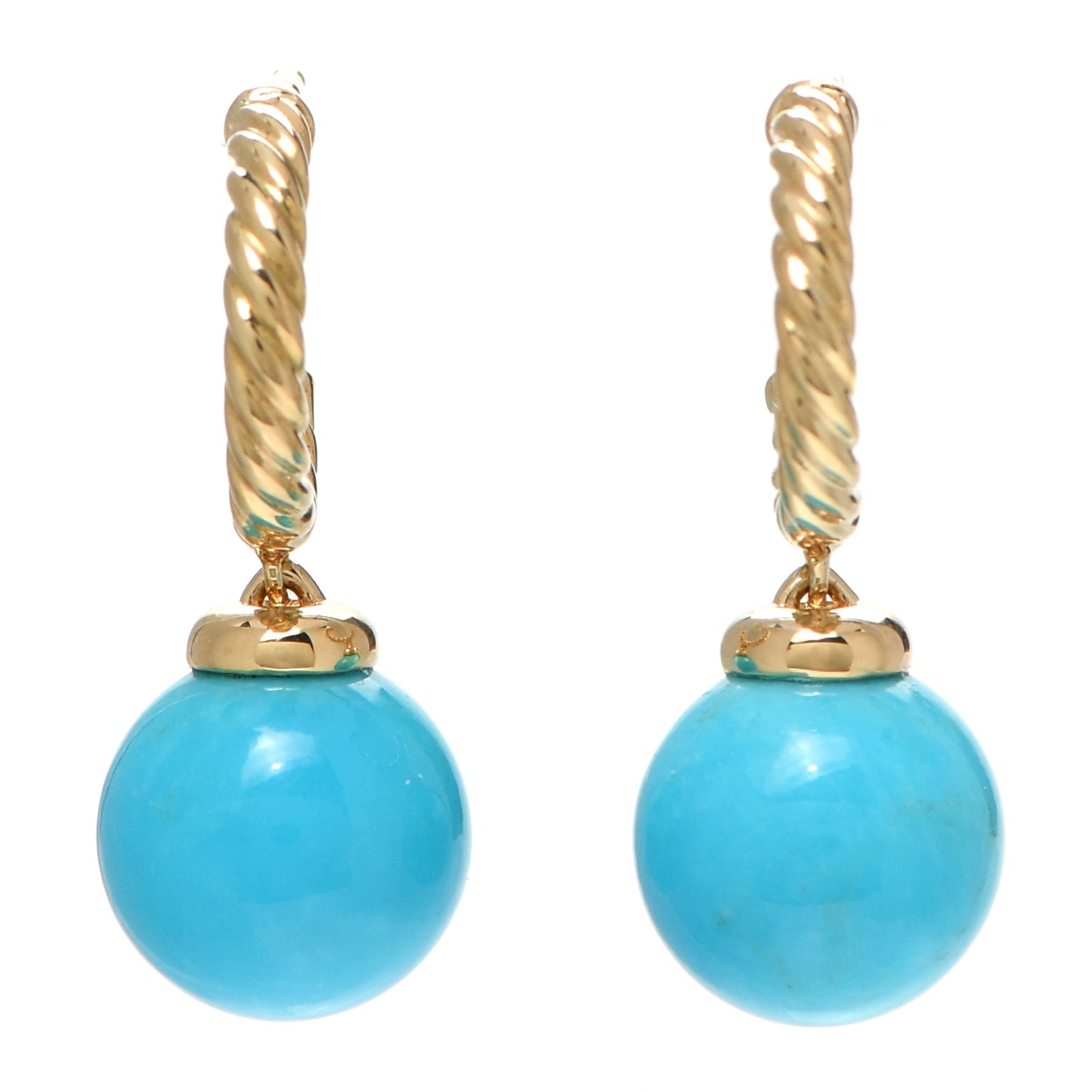 18K Yellow Gold Turquoise 9mm Solari Hoop Earrings