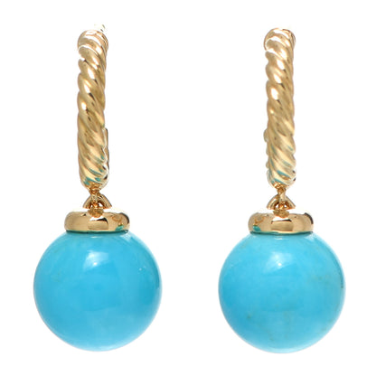 David Yurman 18K Yellow Gold Turquoise 9mm Solari Hoop Earrings 1 of 4