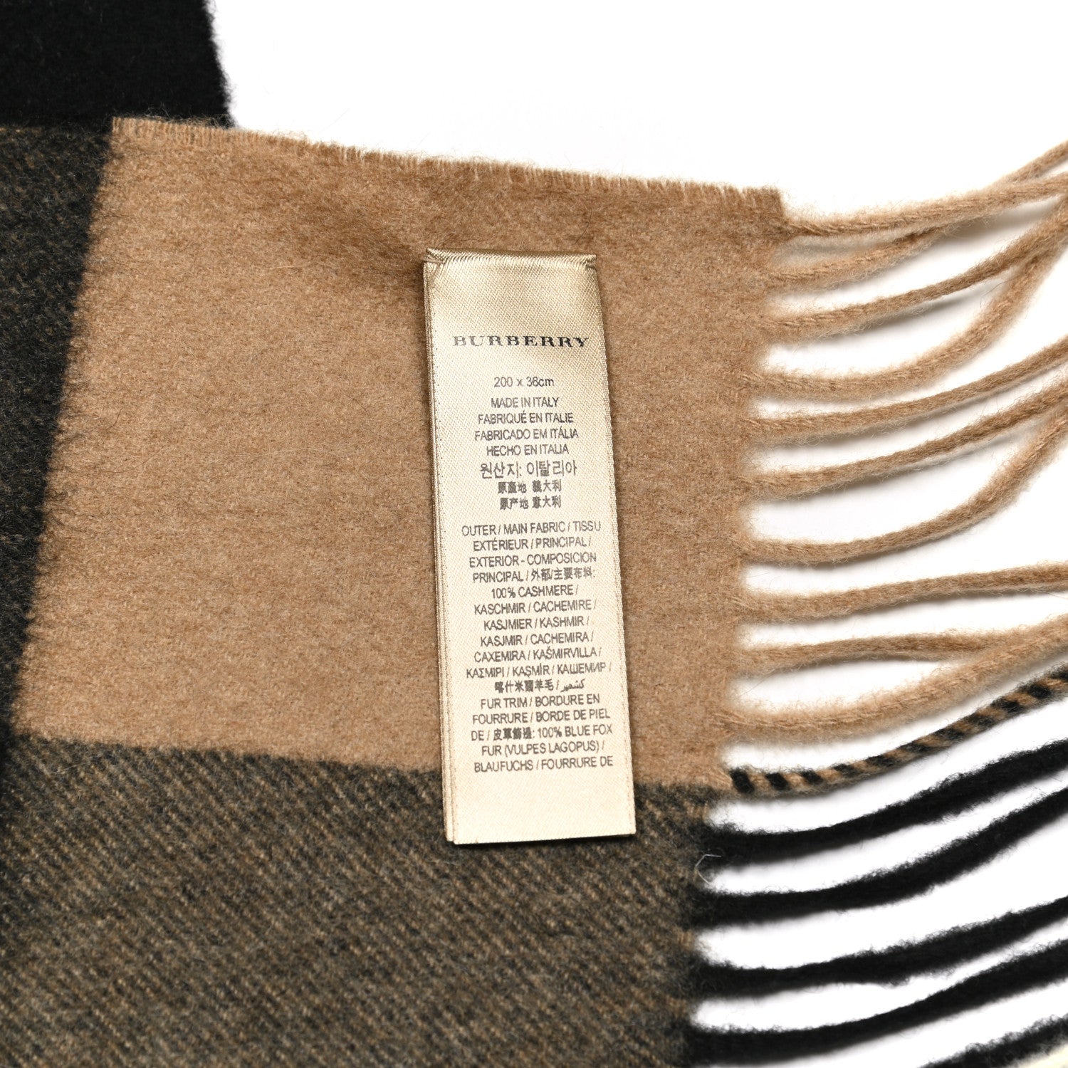 Burberry Fox Cashmere Half Mega Check Fringe Scarf Camel 3 of 3