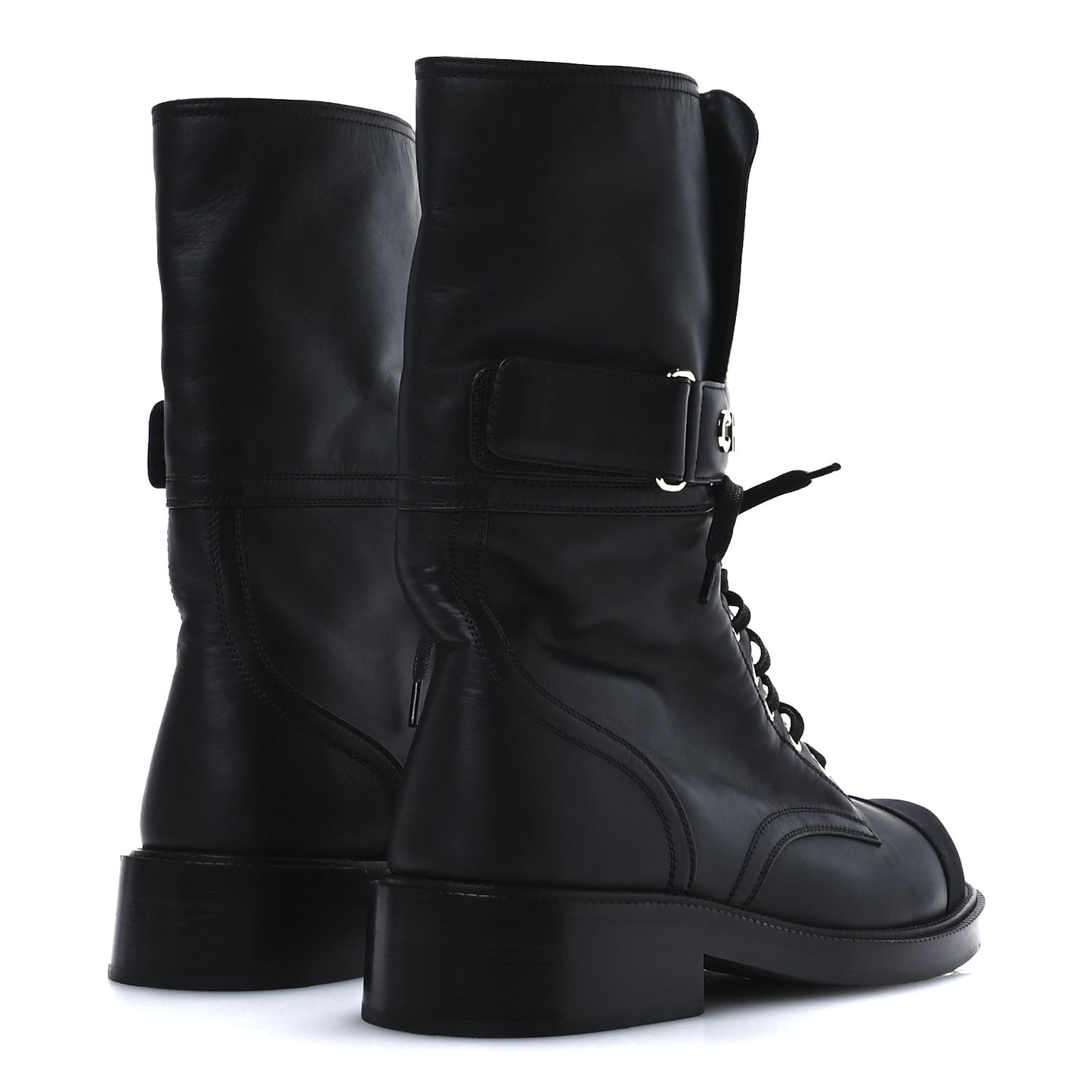 Shiny Calfskin Lace Up Combat Boots 40 Black