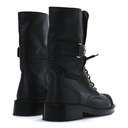 Chanel Shiny Calfskin Lace Up Combat Boots 40 Black 5 of 8