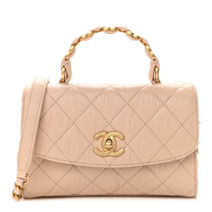 Chanel Crumpled Lambskin Quilted Mini CC Links Top Handle Flap Beige 1 of 9