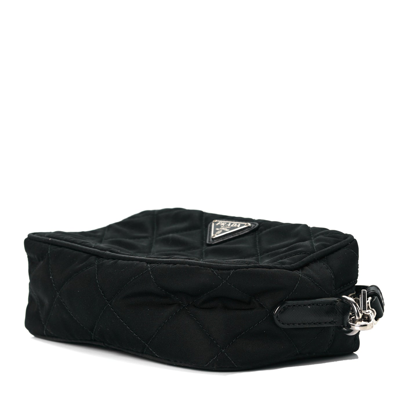 Nylon Tessuto Impuntu Quilted Chain Crossbody Black