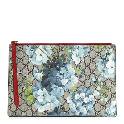 Gucci GG Supreme Monogram Blooms Suede Large Zip Pouch Blue 1 of 7