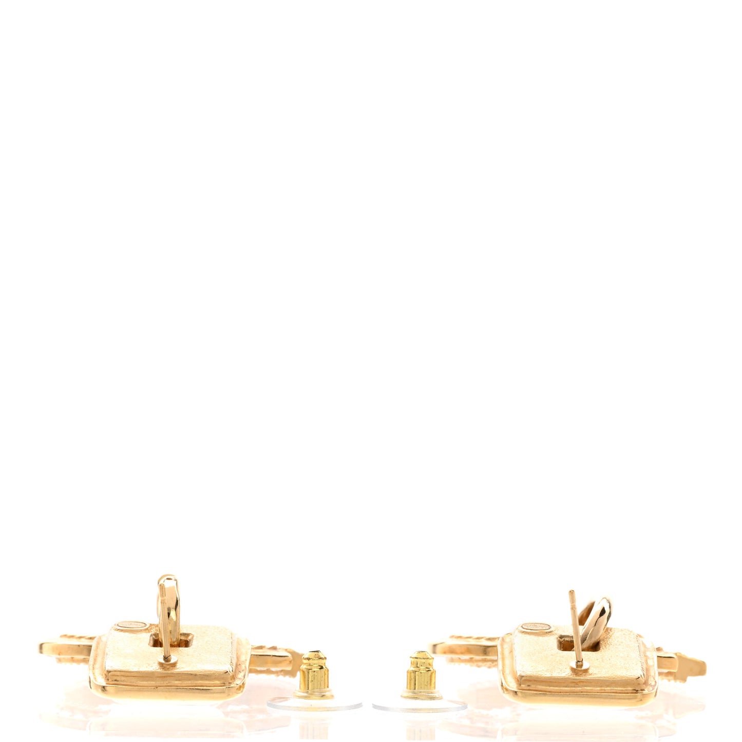 Crystal Pearl CC Square Drop Earrings Gold Pearly White
