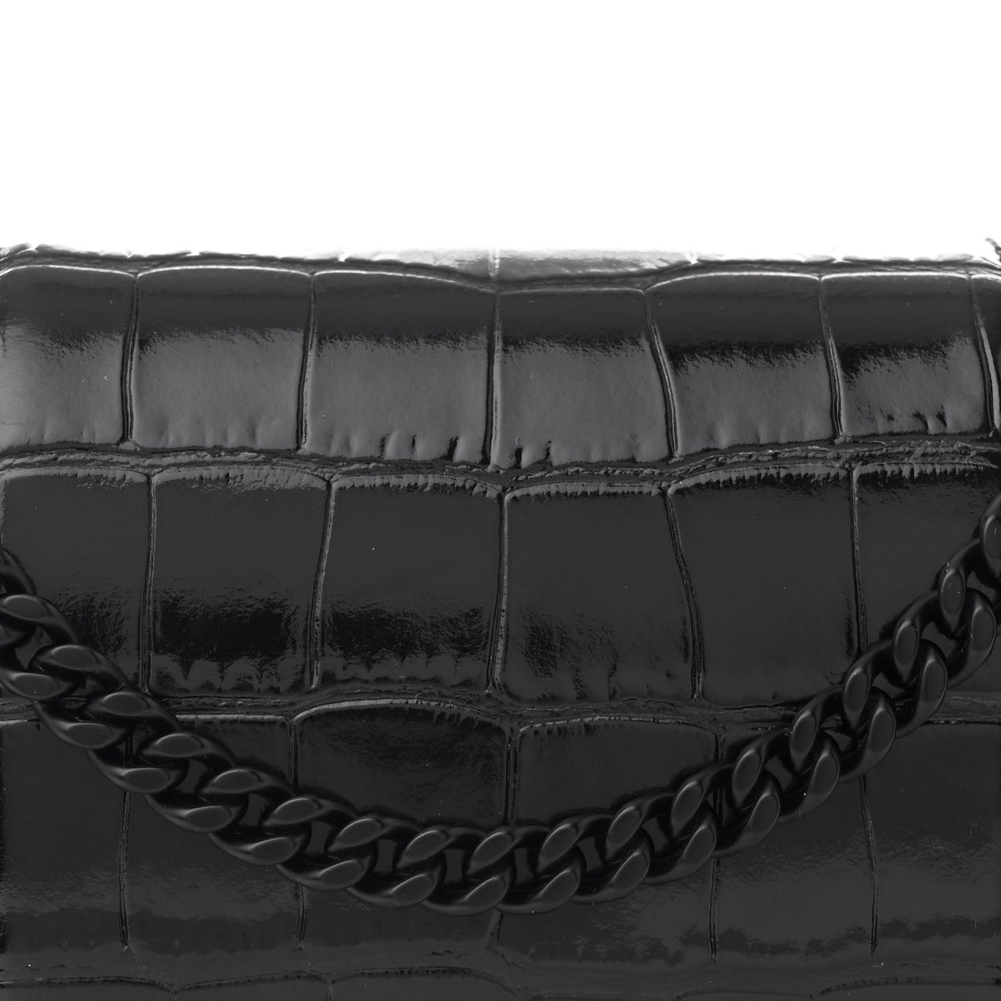 Shiny Calfskin Monochrome Crocodile Embossed Hourglass Chain Bag Black