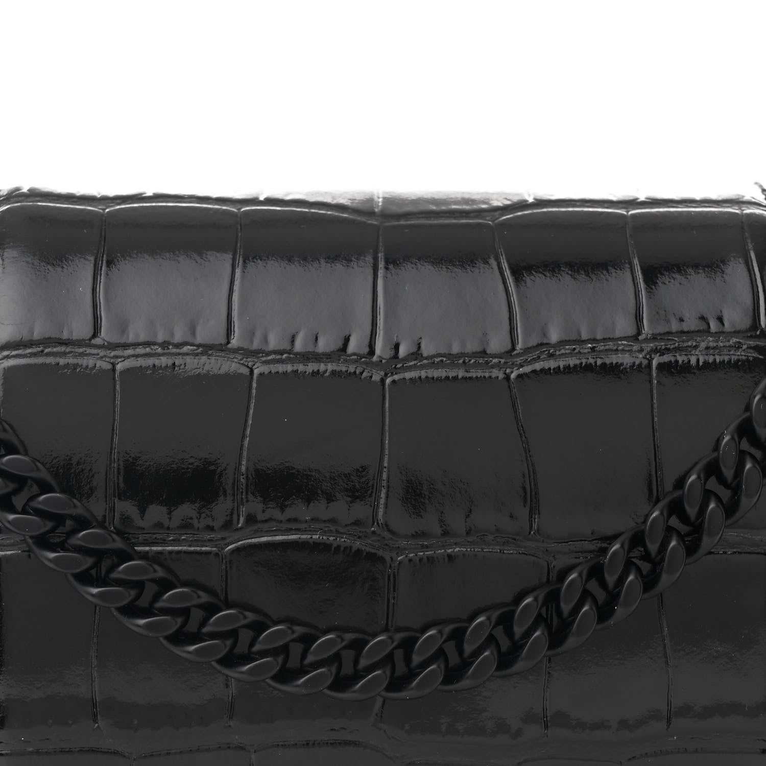Balenciaga Shiny Calfskin Monochrome Crocodile Embossed Hourglass Chain Bag Black 7 of 9