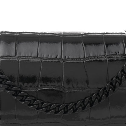 Balenciaga Shiny Calfskin Monochrome Crocodile Embossed Hourglass Chain Bag Black 7 of 9
