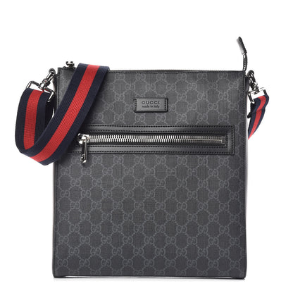 Gucci GG Supreme Monogram Appia Calfskin Web Flat Messenger Bag Black Grey 1 of 9