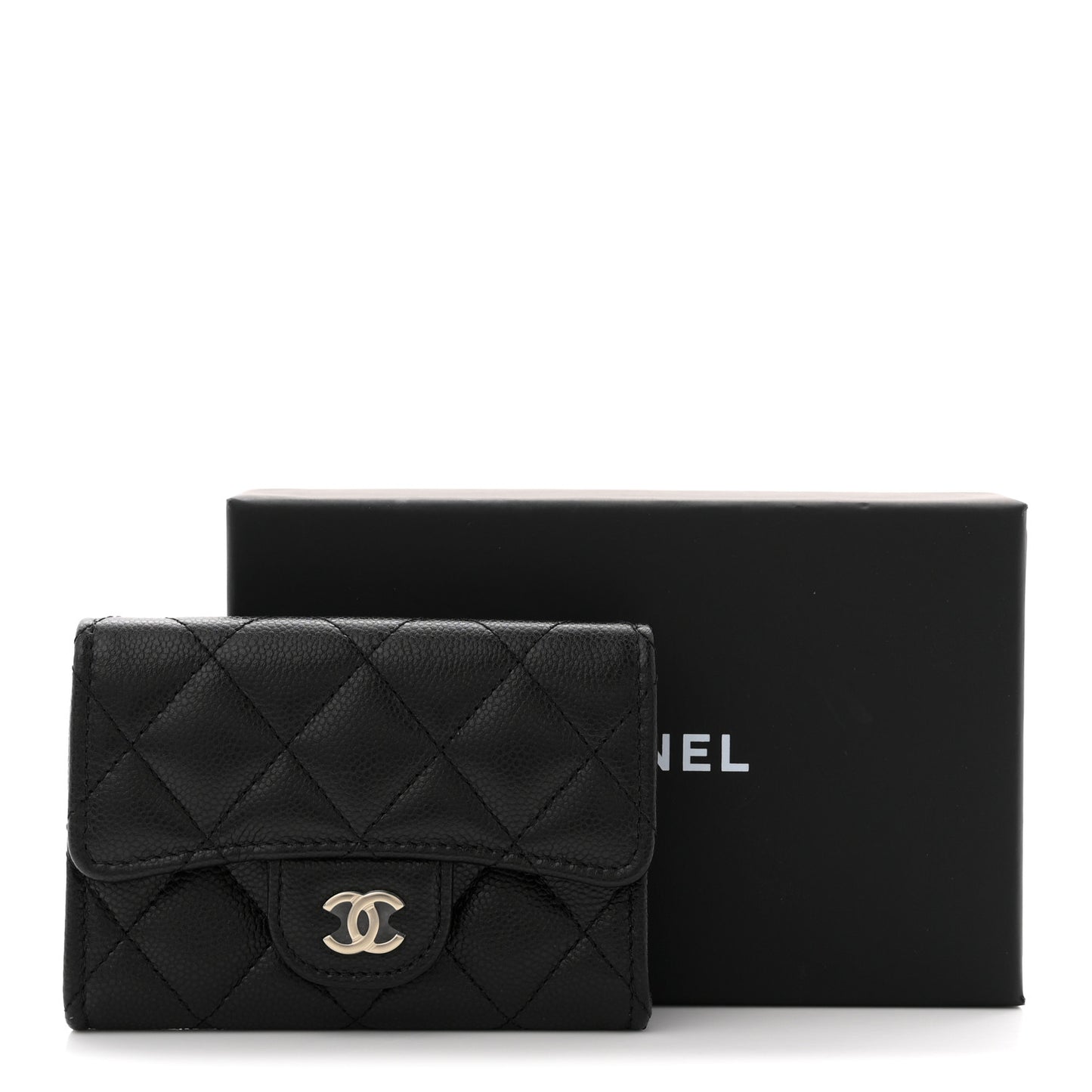 Caviar Quilted Flap Card Holder Wallet Black