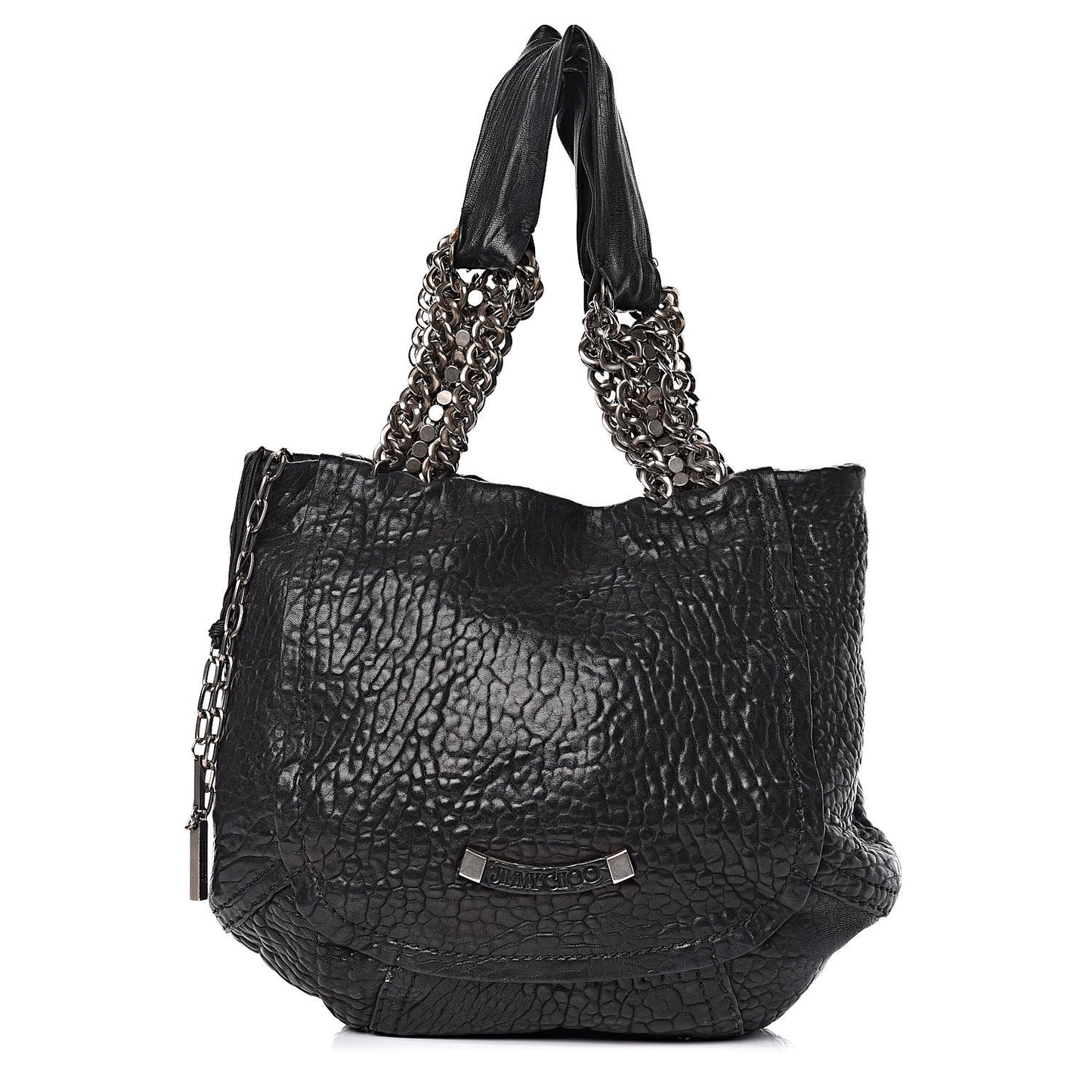 Washed Lambskin Chain Tote Black