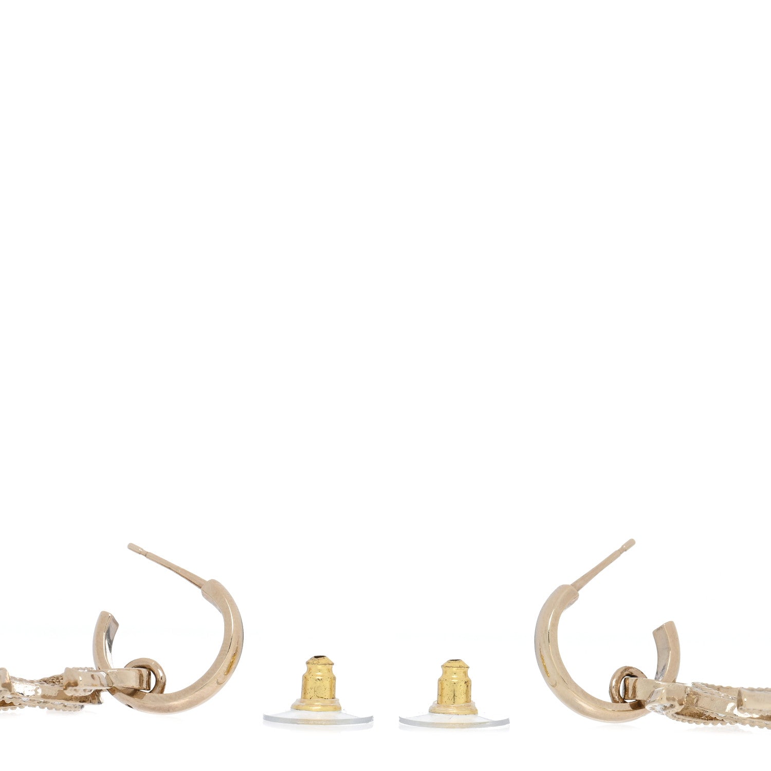 Chanel Metal Crystal Studded CC Hoop Drop Earrings Gold 3 of 4