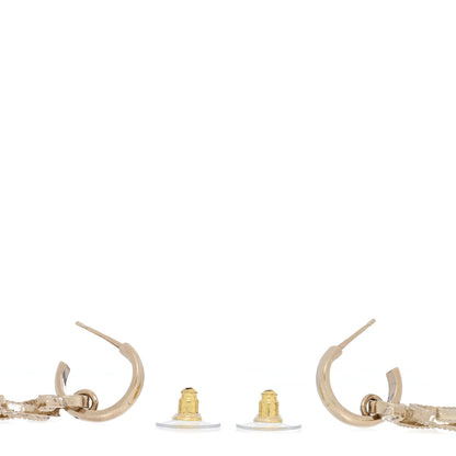 Chanel Metal Crystal Studded CC Hoop Drop Earrings Gold 3 of 4