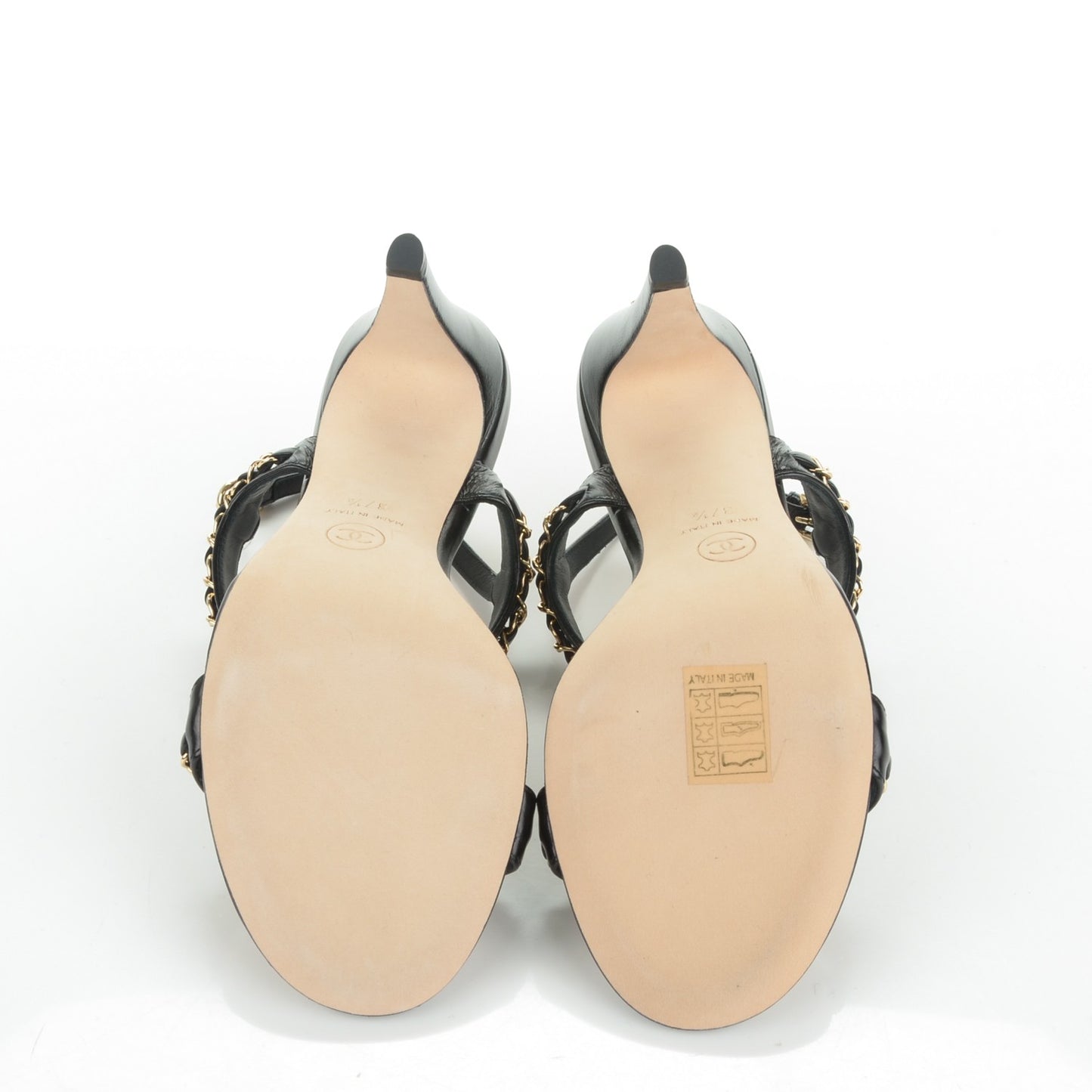 Crumpled Calfskin Chain Sandals 37.5 Black
