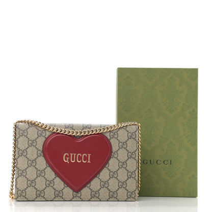 Gucci GG Supreme Monogram Script Logo Heart Wallet on Chain Beige Brown 9 of 9
