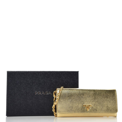 Prada Saffiano Metal Oro Chain Wallet Platino 10 of 10