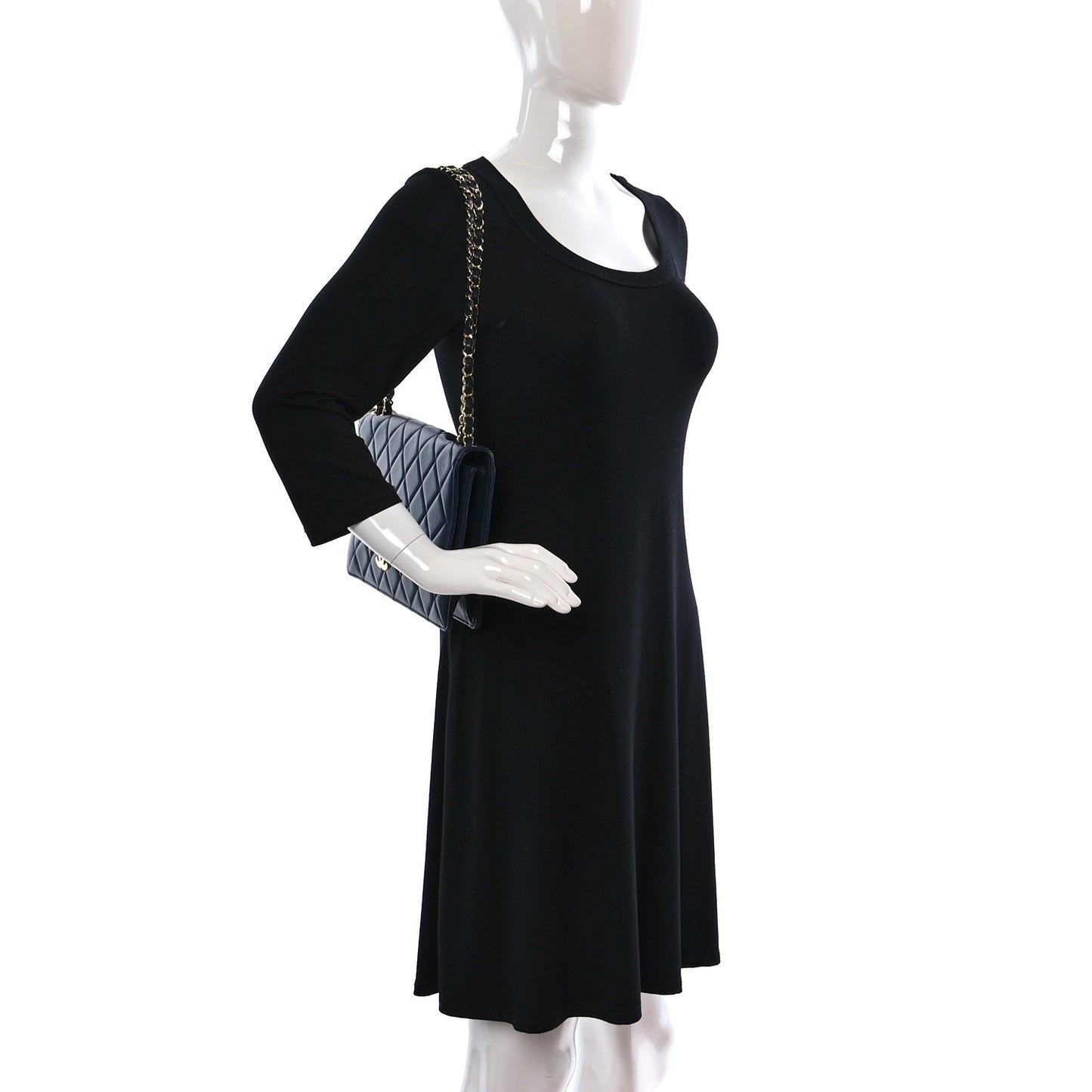 Lambskin Quilted Large Golden Class Flap Navy