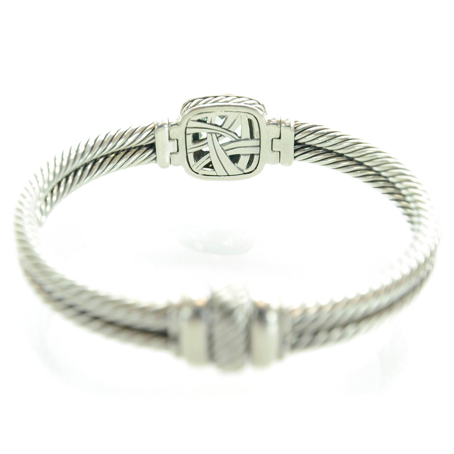 David Yurman Sterling Silver Diamond Prasiolite 10mm Albion Cable Bracelet 3 of 6