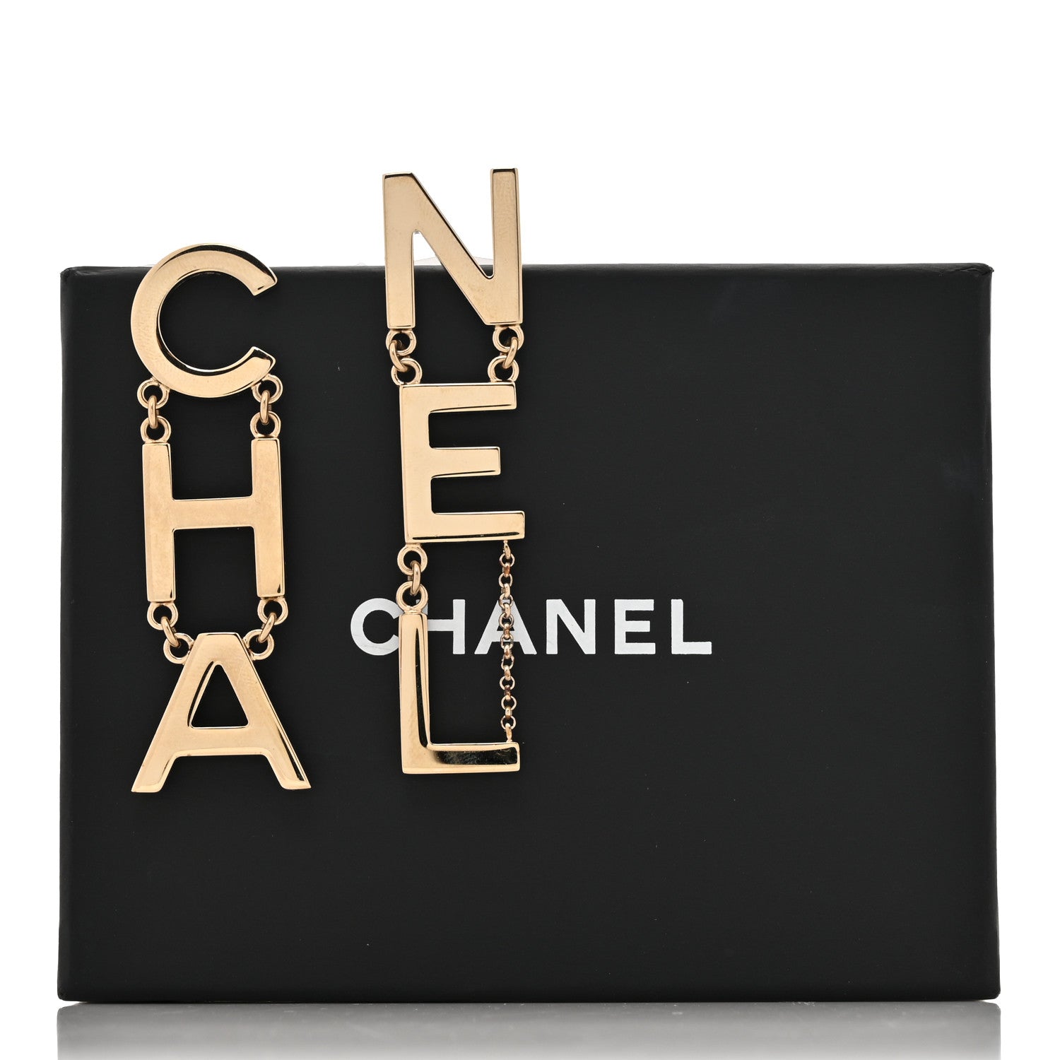Chanel Metal Cha-Nel Logo Drop Earrings Gold 5 of 5