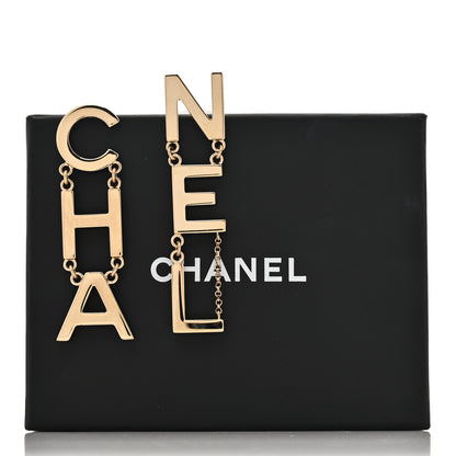 Chanel Metal Cha-Nel Logo Drop Earrings Gold 5 of 5