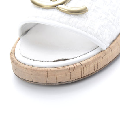 Chanel Tweed Cork CC Mule Sandal 39.5 Silk White 10 of 12