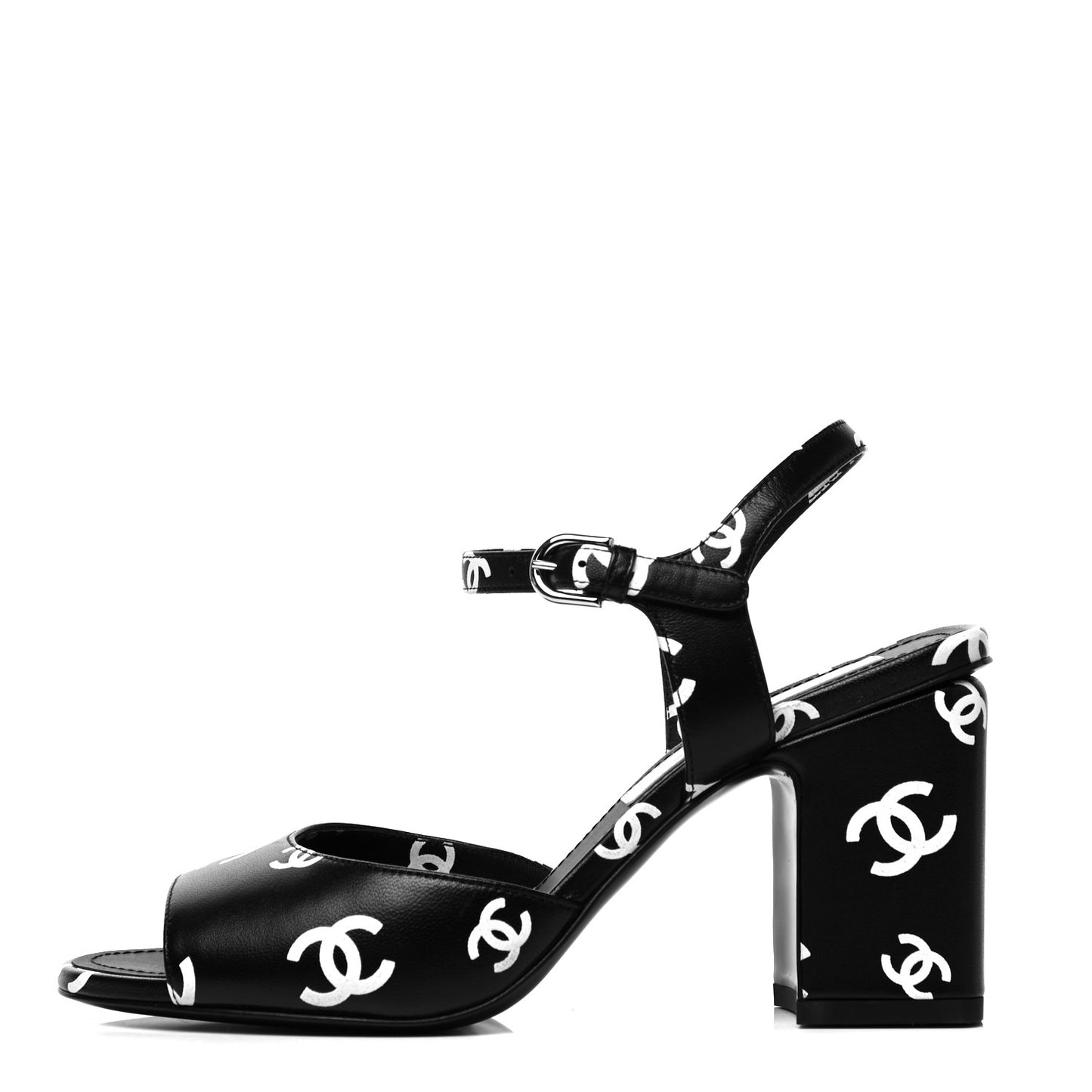 Printed Lambskin CC Sandals 36 Black White
