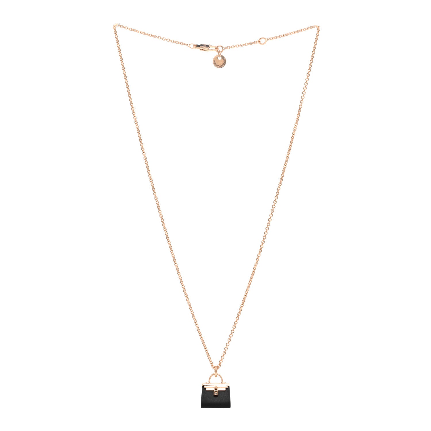 Hermes 18K Rose Gold Black Jade Kelly Amulettes Pendant Necklace 3 of 4