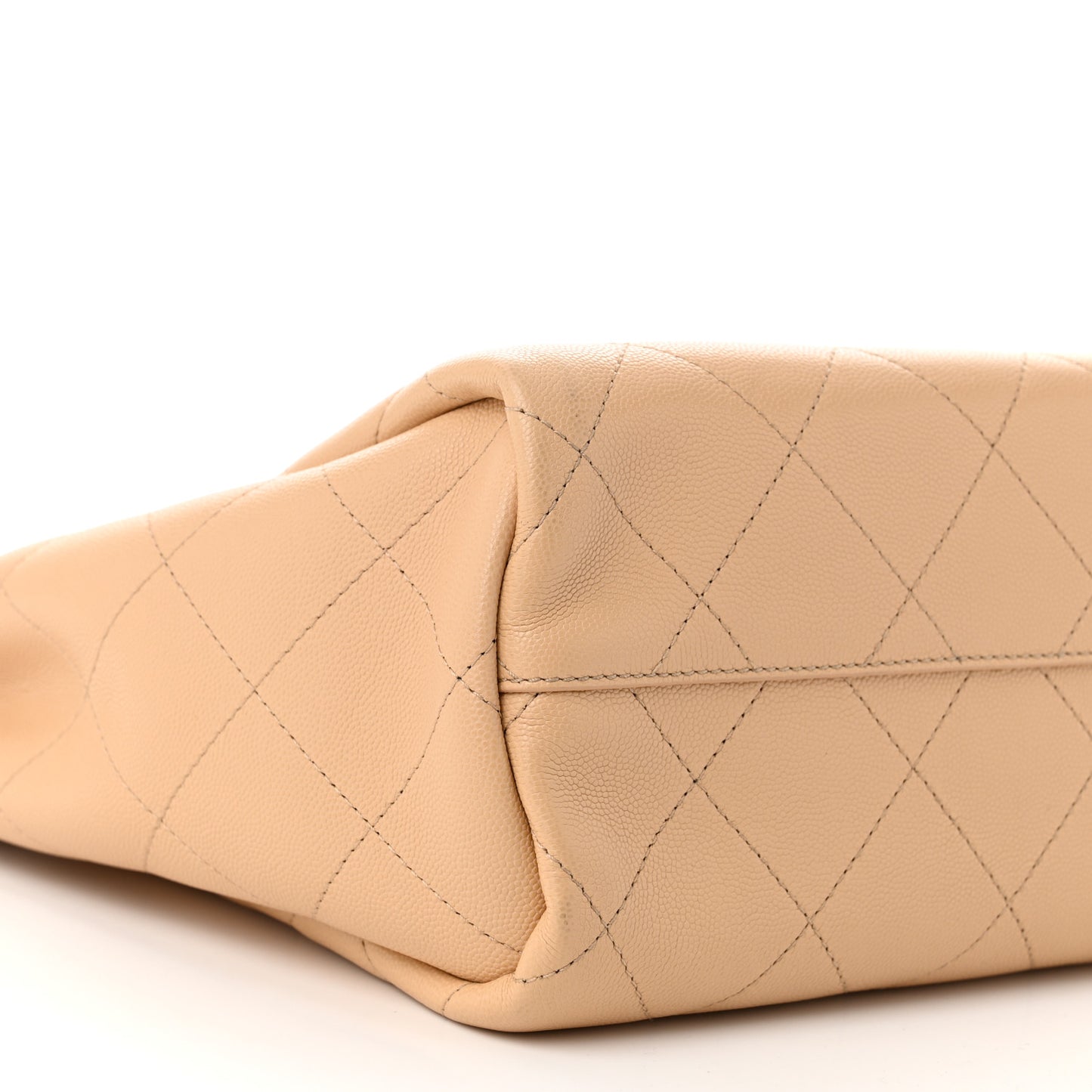 Caviar Stitched Small Shopping Tote Beige
