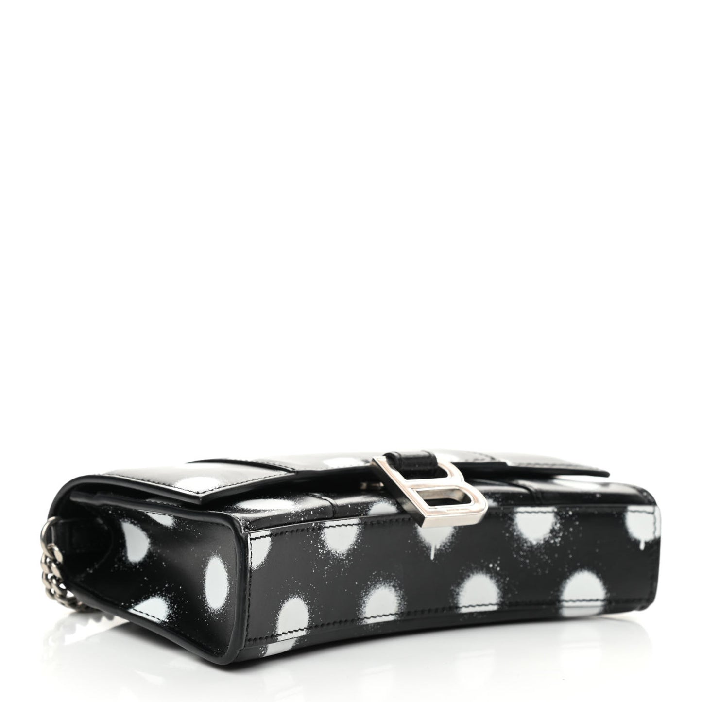 Shiny Box Calfskin Polka Dot Hourglass Chain Bag Black White