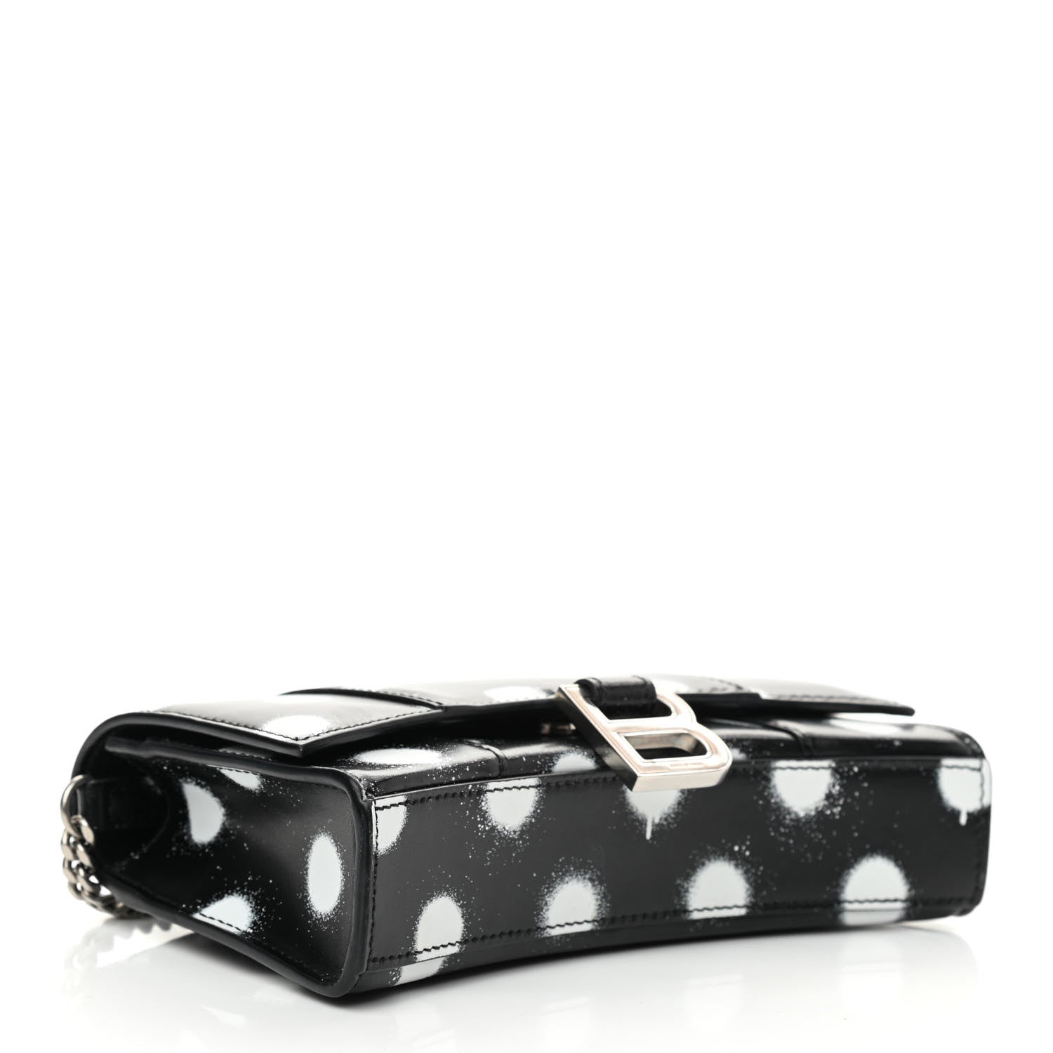 Balenciaga Shiny Box Calfskin Polka Dot Hourglass Chain Bag Black White 4 of 9